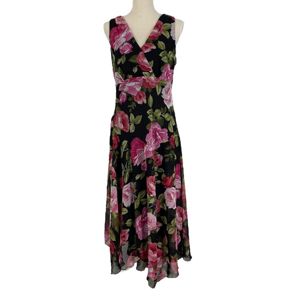 Another Thyme Womens Sleeveless Floral Chiffon Midi Dress Pullover Surplice 8 - Picture 1 of 12